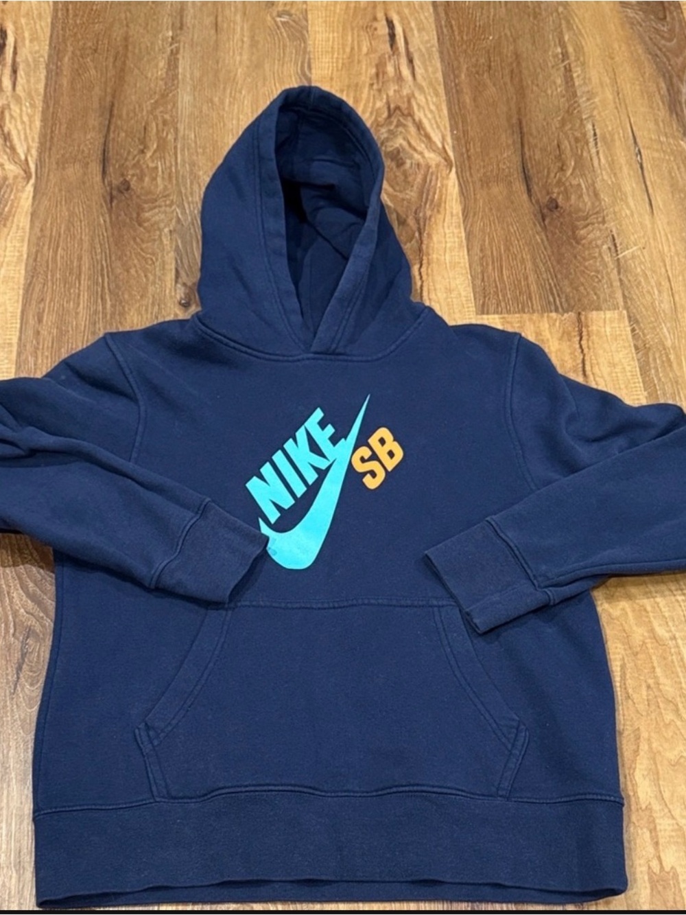 Nike SB Youth Hoodie (Navy with Teal and Orange
Logo) (Size: Large)(12-13 Years)